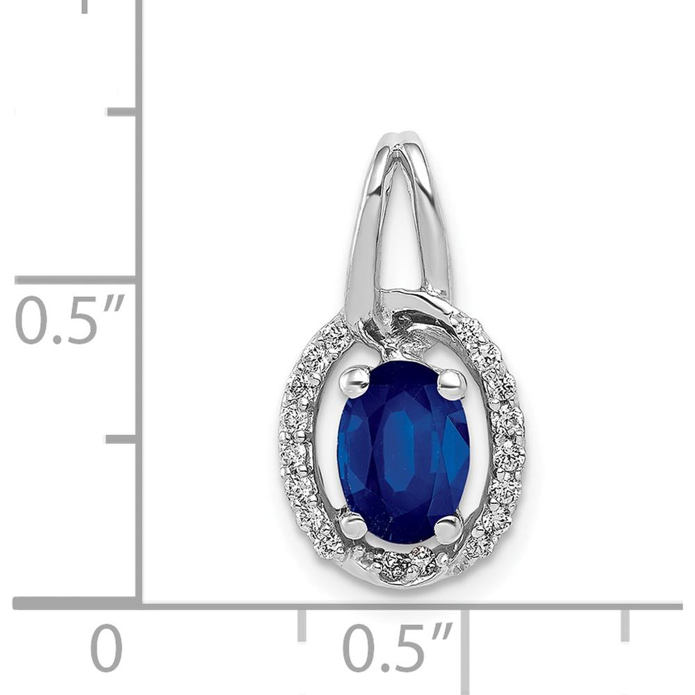 14K White Gold 0.85 Oval Sapphire and Diamond Halo Pendant with Rhodium Plating by Lumare Gioia