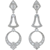 14K White Gold 0.87 Carat Total Diamond Drop Earrings with Milgrain Detailing