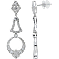 14K White Gold 0.87 Carat Total Diamond Drop Earrings with Milgrain Detailing