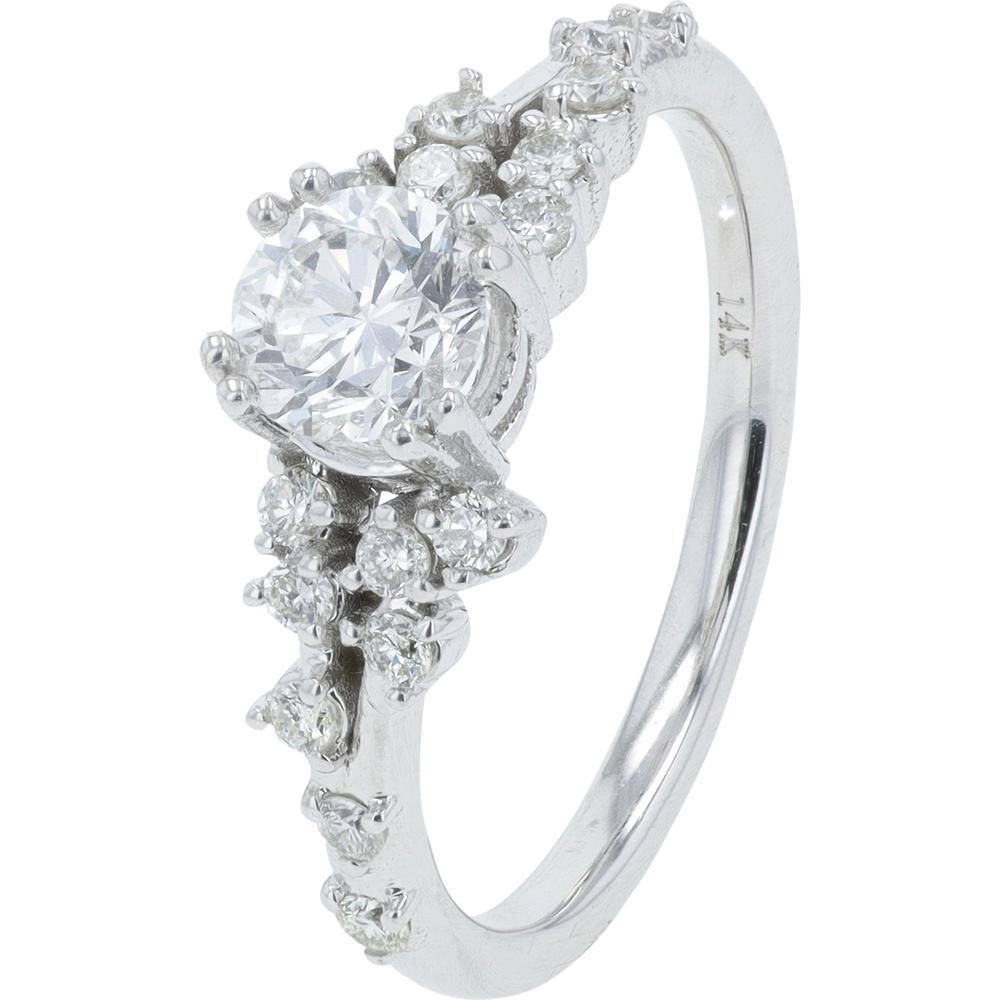 14K White Gold 0.90 Carat Total Weight Diamond Engagement Ring with Milgrain Details