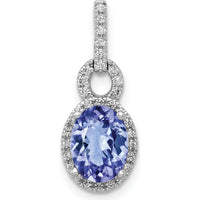 14K White Gold 0.95 Carat Oval Tanzanite and 0.11 Carat Diamond Halo Pendant by Monteluci Fine Jewelry