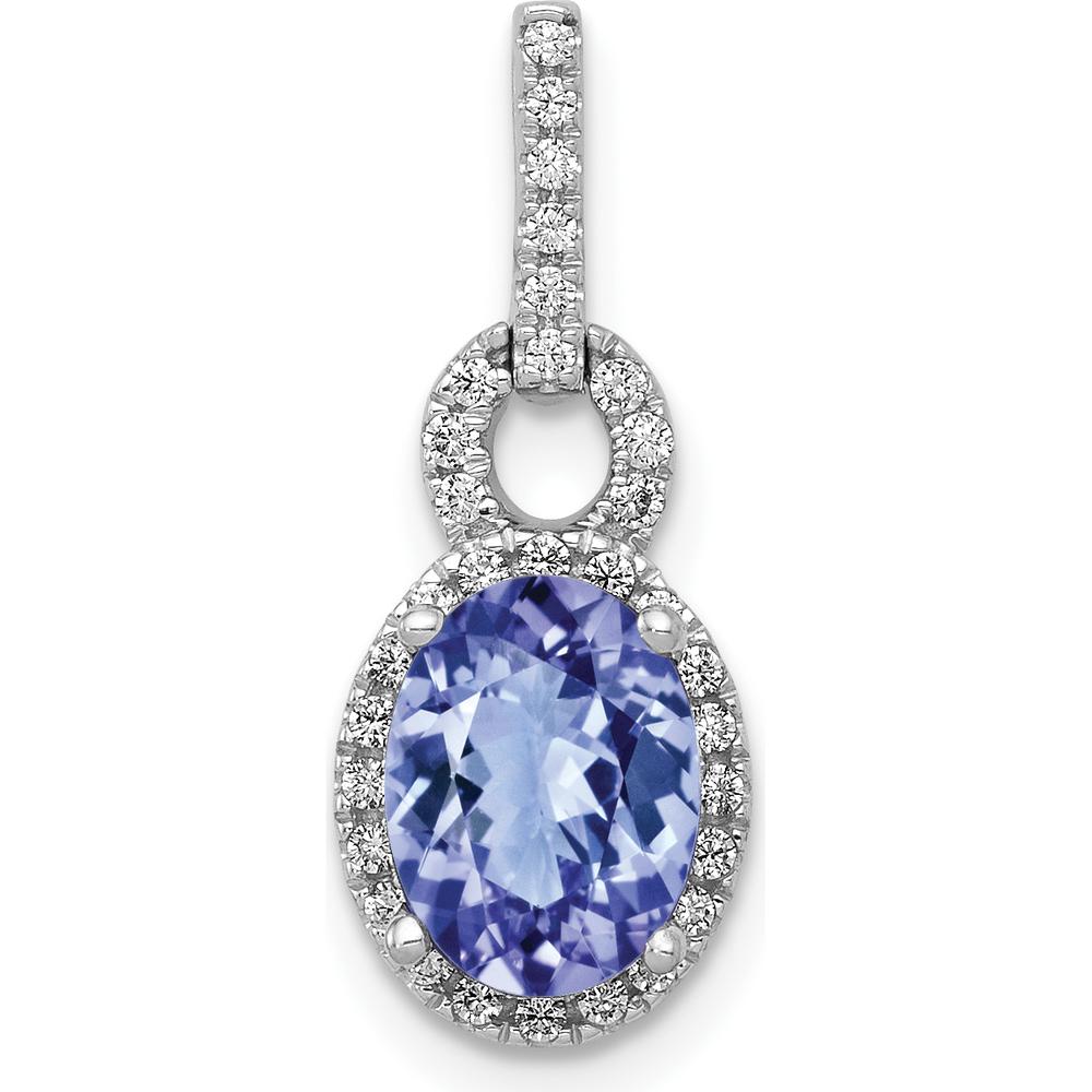 14K White Gold 0.95 Carat Oval Tanzanite and 0.11 Carat Diamond Halo Pendant by Monteluci Fine Jewelry