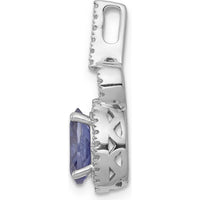 14K White Gold 0.95 Carat Oval Tanzanite and 0.11 Carat Diamond Halo Pendant by Monteluci Fine Jewelry