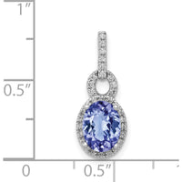 14K White Gold 0.95 Carat Oval Tanzanite and 0.11 Carat Diamond Halo Pendant by Monteluci Fine Jewelry