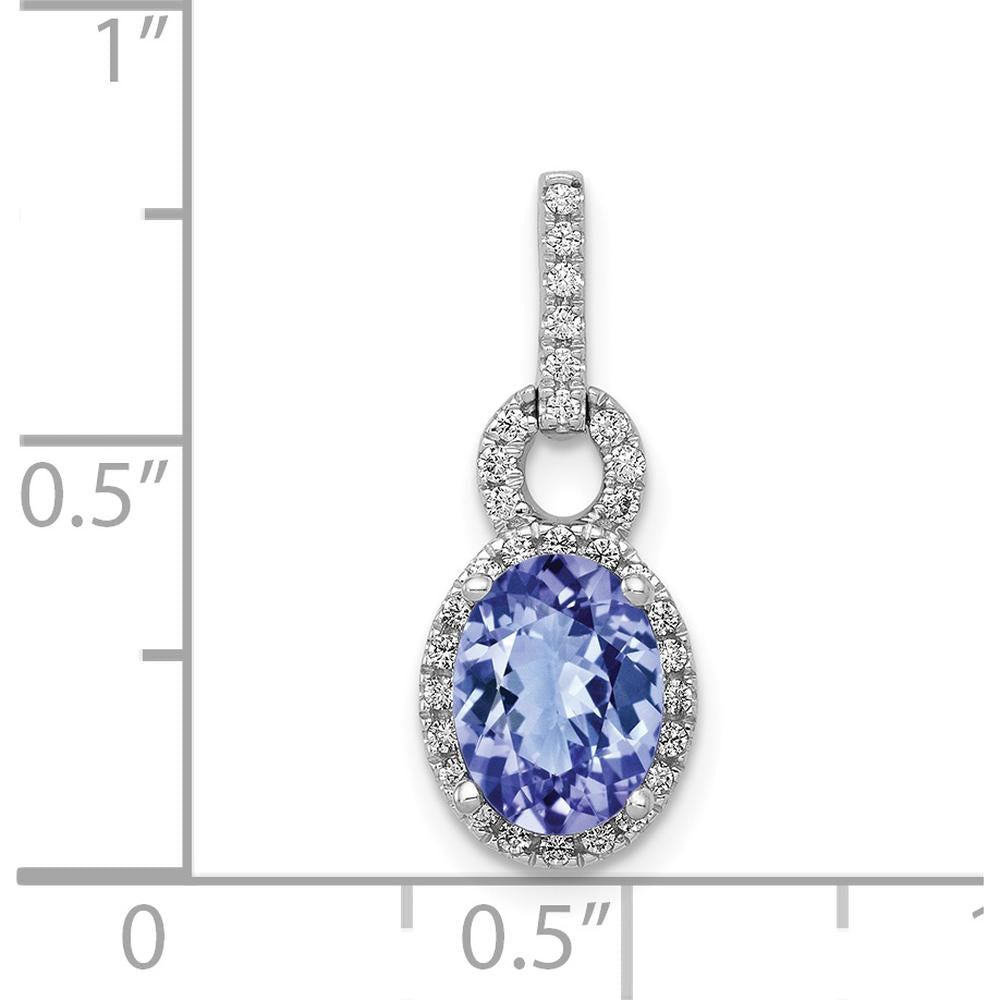 14K White Gold 0.95 Carat Oval Tanzanite and 0.11 Carat Diamond Halo Pendant by Monteluci Fine Jewelry
