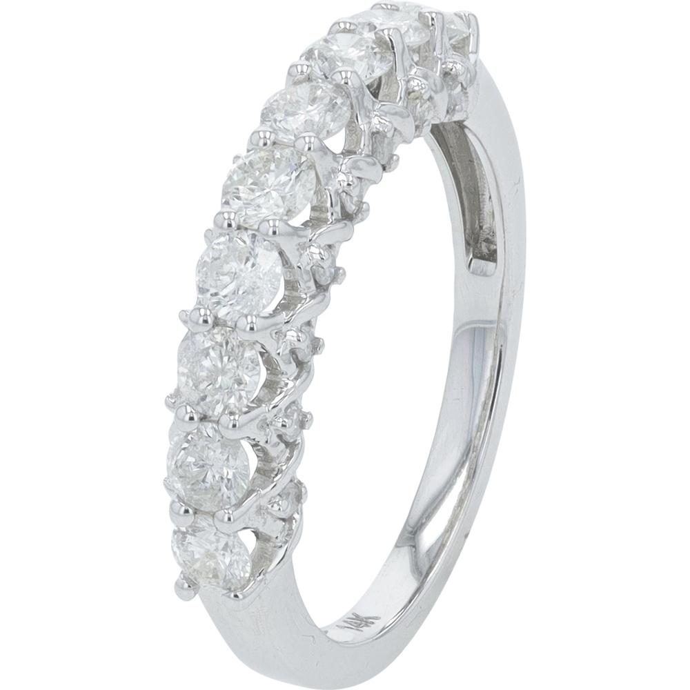 14K White Gold 1.0 Carat Diamond Eternity Band with Prong Set Round Diamonds
