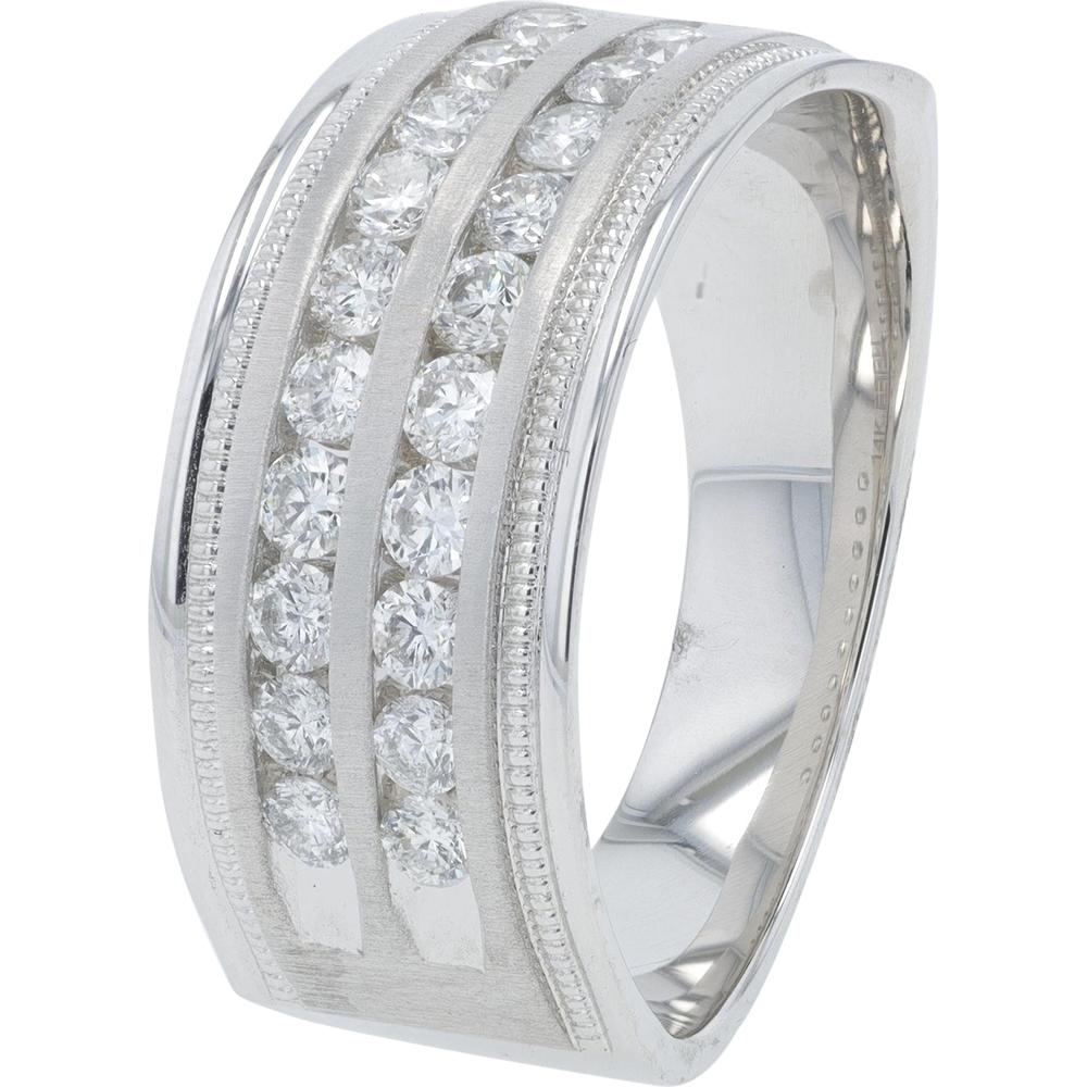 14K White Gold 1.00 Carat Diamond Channel-Set Men's Band with Milgrain Detailing by EFFY