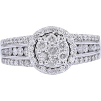 14K White Gold 1.00 Carat Diamond Cluster Halo Engagement Ring