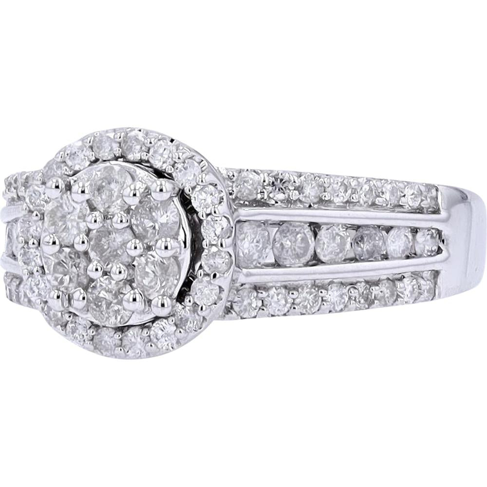 14K White Gold 1.00 Carat Diamond Cluster Halo Engagement Ring