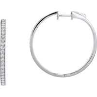 14K White Gold 1.00 Carat Diamond Hoop Earrings