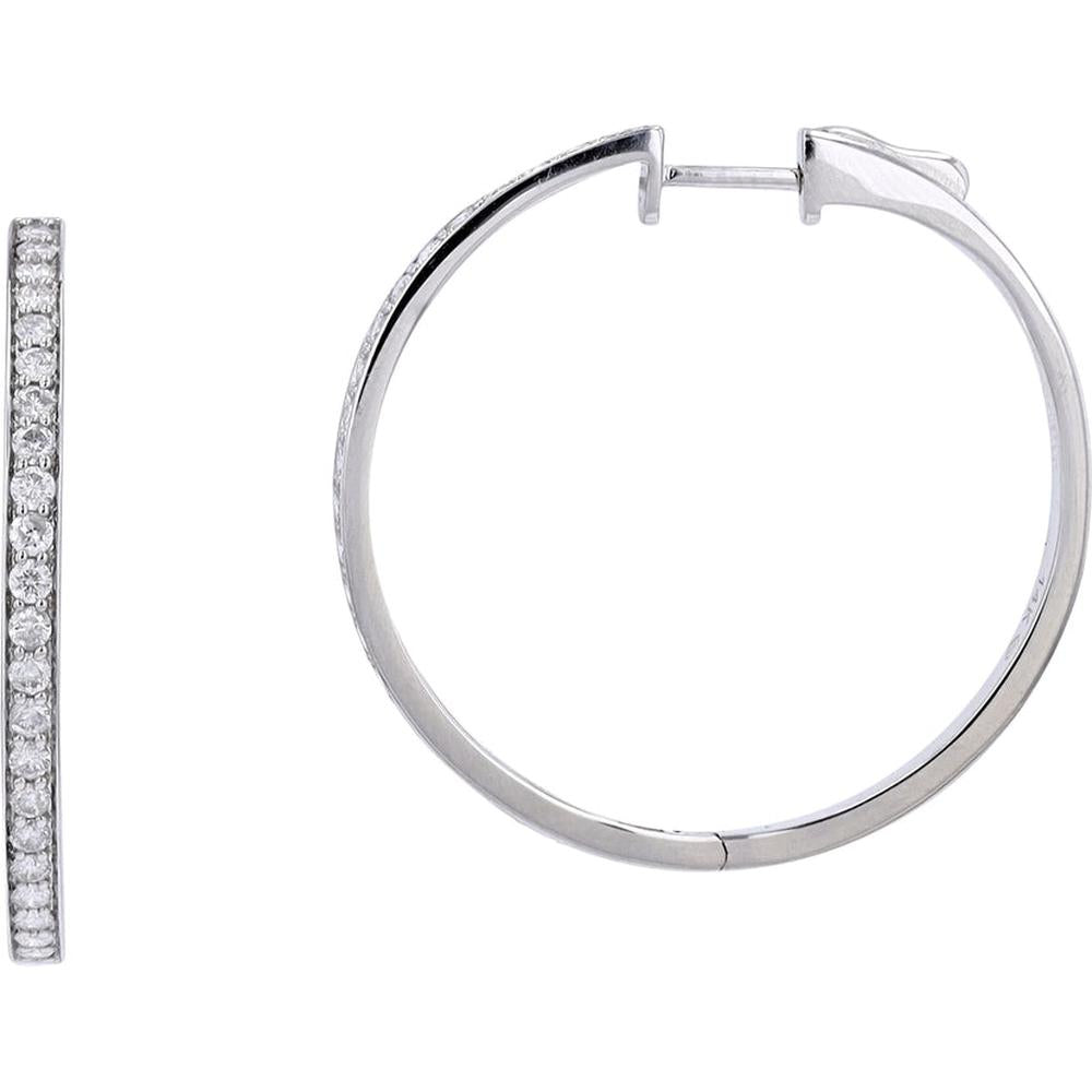 14K White Gold 1.00 Carat Diamond Hoop Earrings