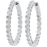 14K White Gold 1.00 Carat Diamond Inside - Out Hoop Earrings - 0.50 Carat per Earring