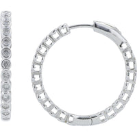14K White Gold 1.00 Carat Diamond Inside - Out Hoop Earrings - 0.50 Carat per Earring