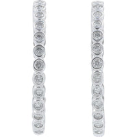 14K White Gold 1.00 Carat Diamond Inside - Out Hoop Earrings - 0.50 Carat per Earring
