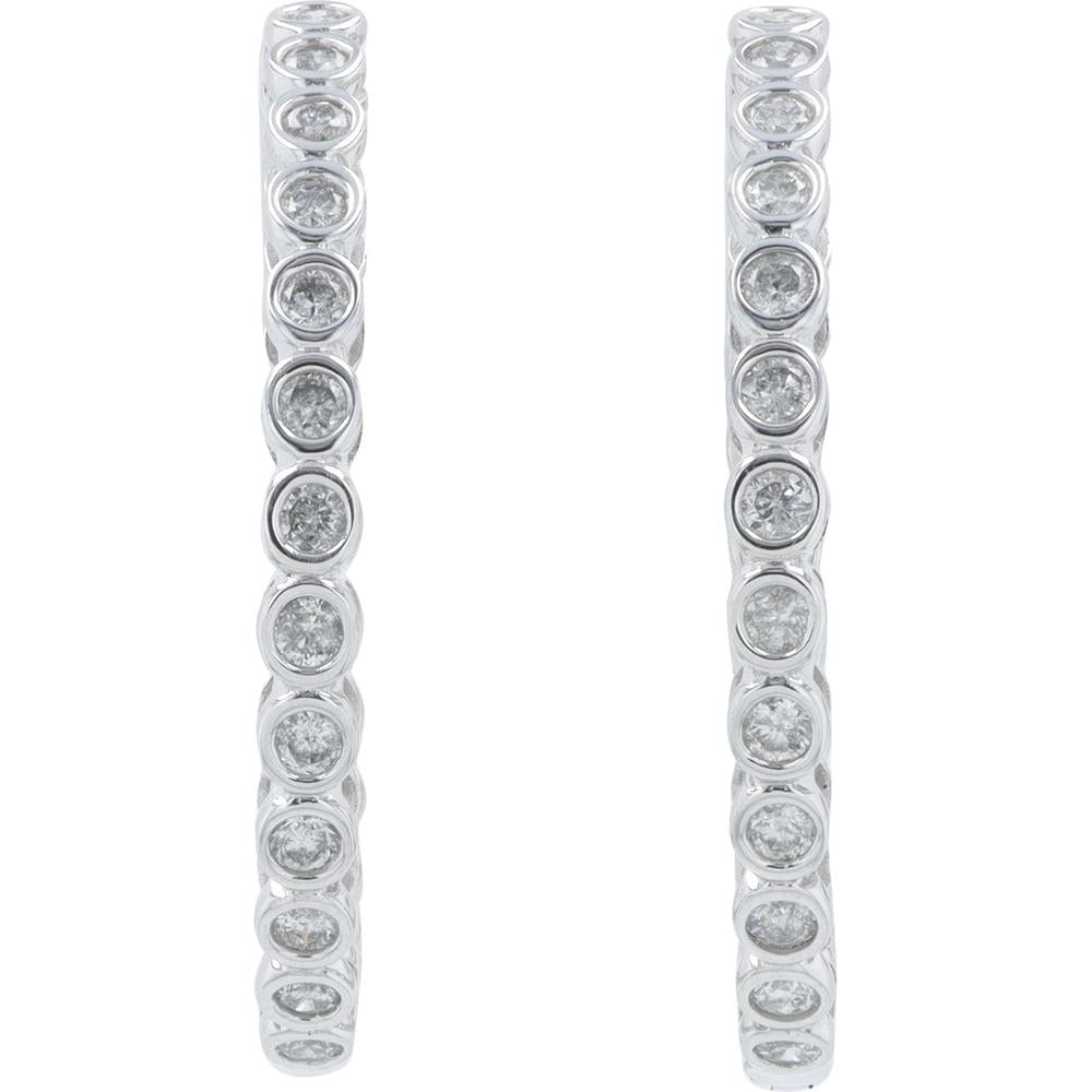 14K White Gold 1.00 Carat Diamond Inside - Out Hoop Earrings - 0.50 Carat per Earring