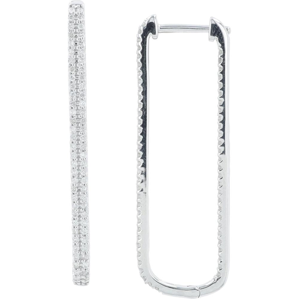 14K White Gold 1.00 Carat Inside - Out Oval Diamond Hoops