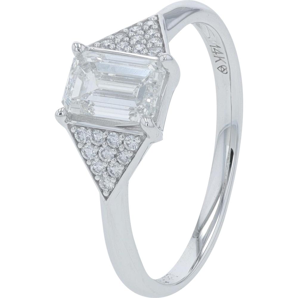 14K White Gold 1.00 Carat Lab Grown Diamond Engagement Ring with Pave Set Round Diamonds - 1.50 Carat Total Diamond Weight