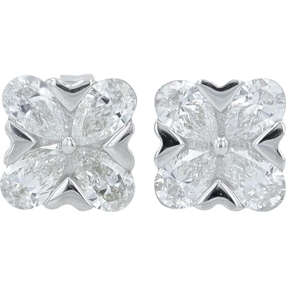 14K White Gold 1.00 Carat Lab-Grown Diamond Floral Cluster Stud Earrings