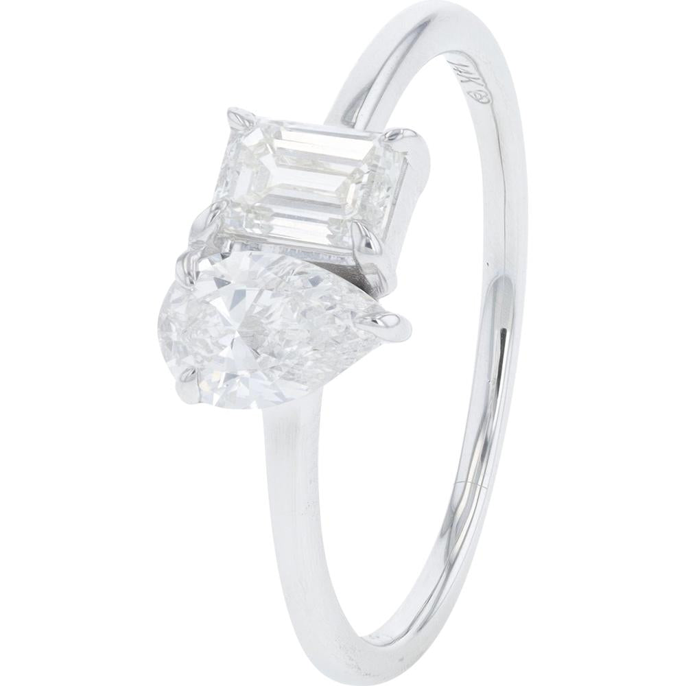 14K White Gold 1.00 Carat Lab Grown Diamond Pear & Emerald Cut Engagement Ring
