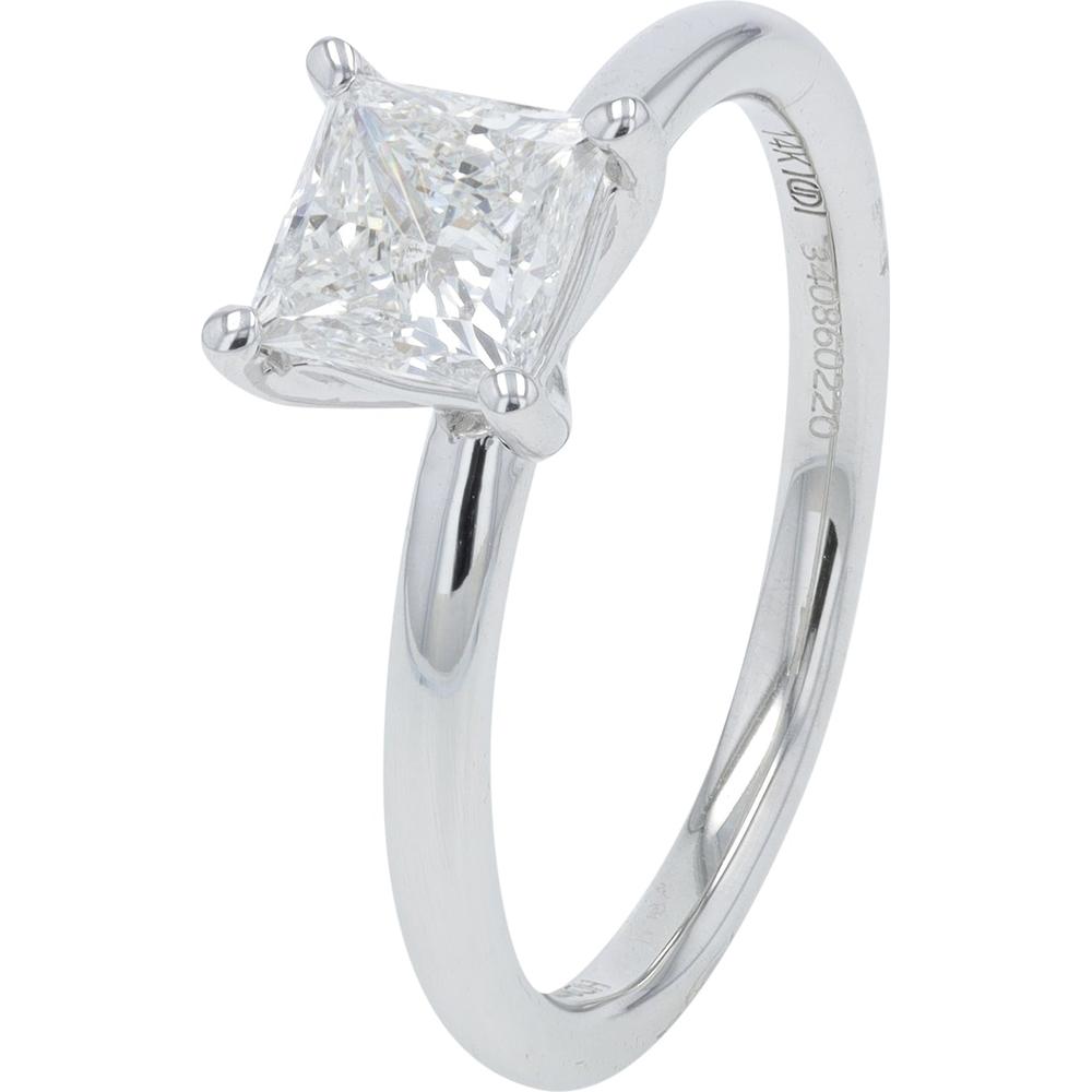 14K White Gold 1.00 Carat Lab Grown Diamond Princess Cut Solitaire Engagement Ring