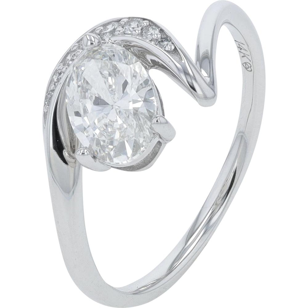 14K White Gold 1.00 Carat Lab Grown Oval Diamond Ring with Accent Diamonds