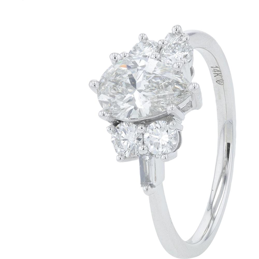 14K White Gold 1.00 Carat Pear Cut Lab Grown Diamond Engagement Ring with 0.50 Carat Round Diamond Accents - 1.50 Carat Total Diamond Weight
