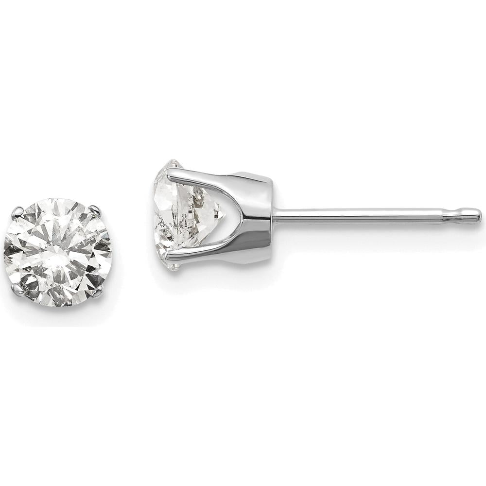 14K White Gold 1.00 Carat Round Diamond Stud Earrings - I2 K-L Clarity by 0