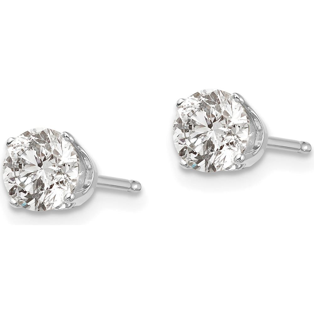 14K White Gold 1.00 Carat Round Diamond Stud Earrings - I2 K-L Clarity by 0