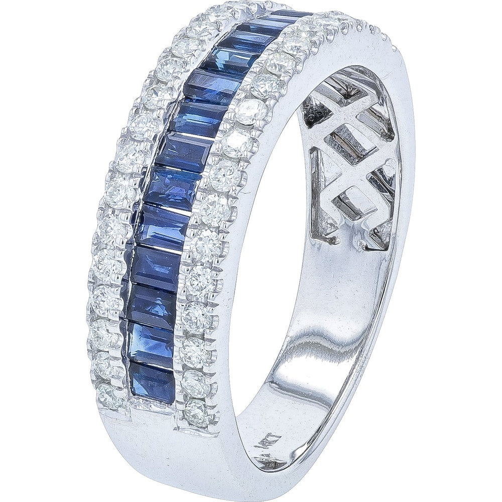 14K White Gold 1.00 Carat Sapphire and 0.43 Carat Diamond Baguette Channel Band - Size 7