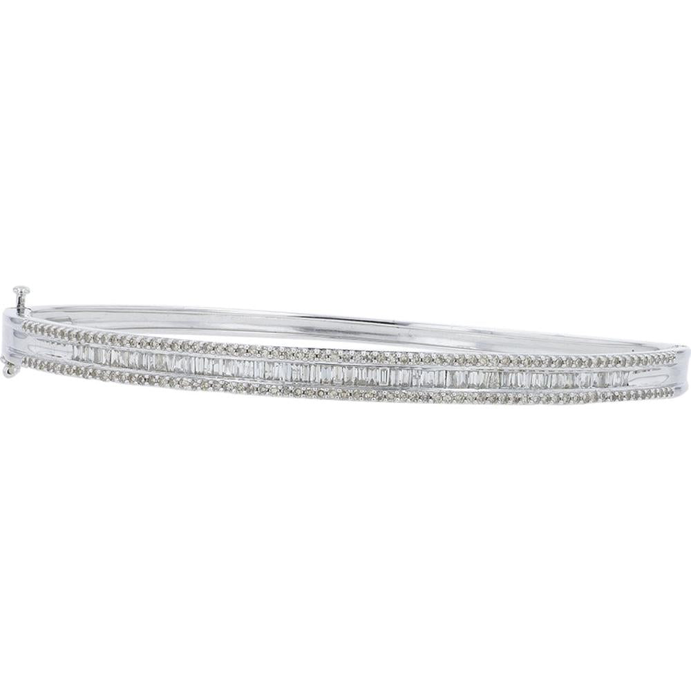 14K White Gold 1.00 Carat Total Diamond Bangle - Classic Elegant Wrist Bracelet