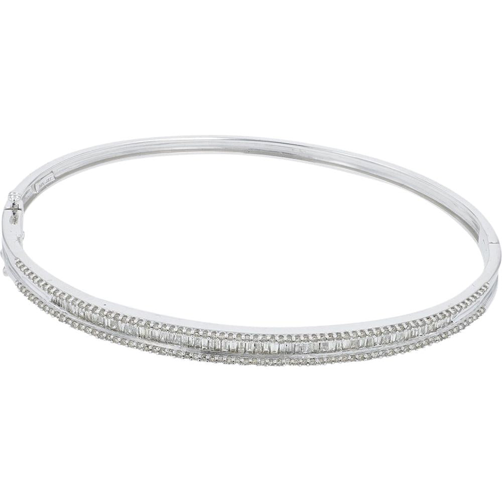 14K White Gold 1.00 Carat Total Diamond Bangle - Classic Elegant Wrist Bracelet