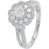 14K White Gold 1.00 Carat Total Diamond Bridal Set with Halo and Pavé Split Shank - Round Diamonds