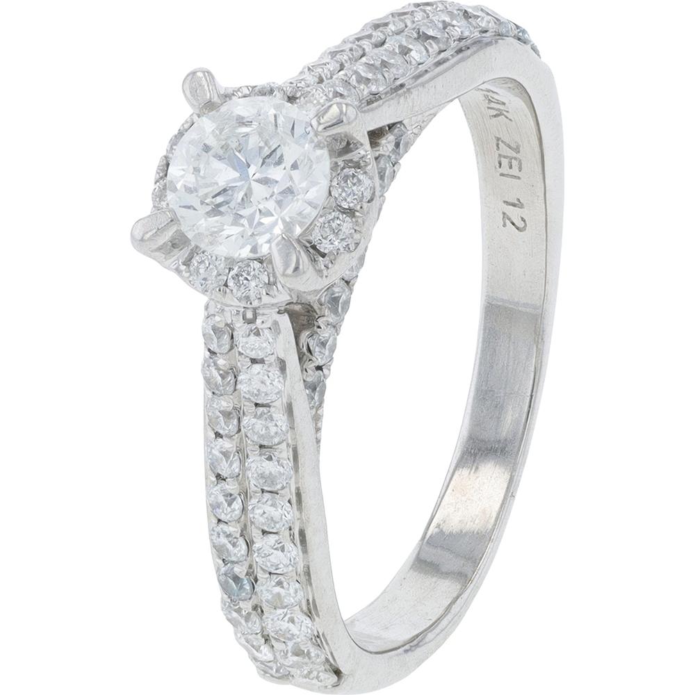 14K White Gold 1.00 Carat Total Diamond Engagement Ring with Prong Set Round Diamonds and Milgrain Detailing