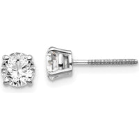 14K White Gold 1.00 Carat Total Diamond Stud Earrings with Round Diamonds and Rhodium Plating - 5mm by 0