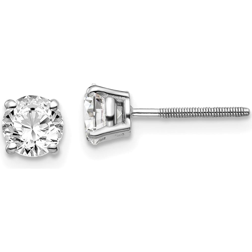 14K White Gold 1.00 Carat Total Diamond Stud Earrings with Round Diamonds and Rhodium Plating - 5mm by 0