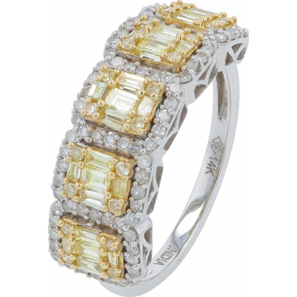 14K White Gold 1.00 Carat Total Weight Diamond Ring with Halo - Set Emerald Cut Diamonds