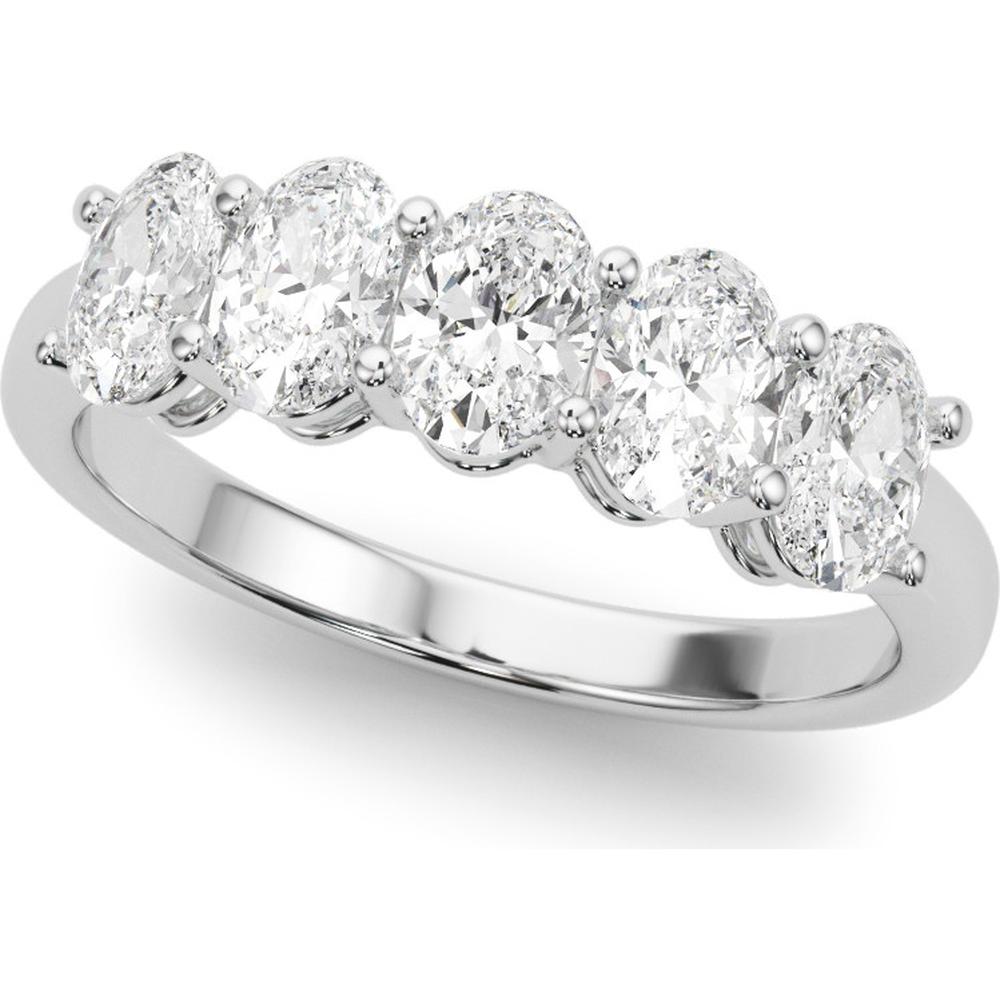 14K White Gold 1.00 Carat Total Weight Lab Diamond 5 Stone Oval Ring - Size 7 by Robinson's Jewelers