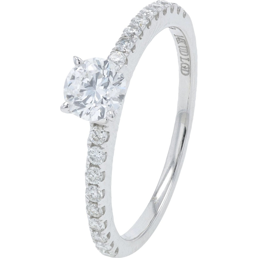 14K White Gold 1.00 Carat Total Weight Lab-Grown Diamond Bridal Set with Round Brilliant Center Stone and Shared-Prong Diamond Bands