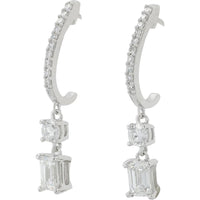 14K White Gold 1.00 Carat Total Weight Lab Grown Diamond J - Hoop Earrings with Round and Emerald Cut Stones
