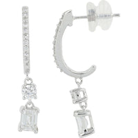 14K White Gold 1.00 Carat Total Weight Lab Grown Diamond J - Hoop Earrings with Round and Emerald Cut Stones