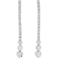 14K White Gold 1.00 Carat Total Weight Linear Drop Diamond Earrings with Bezel - Accented Tips