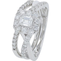 14K White Gold 1.00 Carats Diamond Emerald Cut Halo Bridal Set with Round Diamond Accents