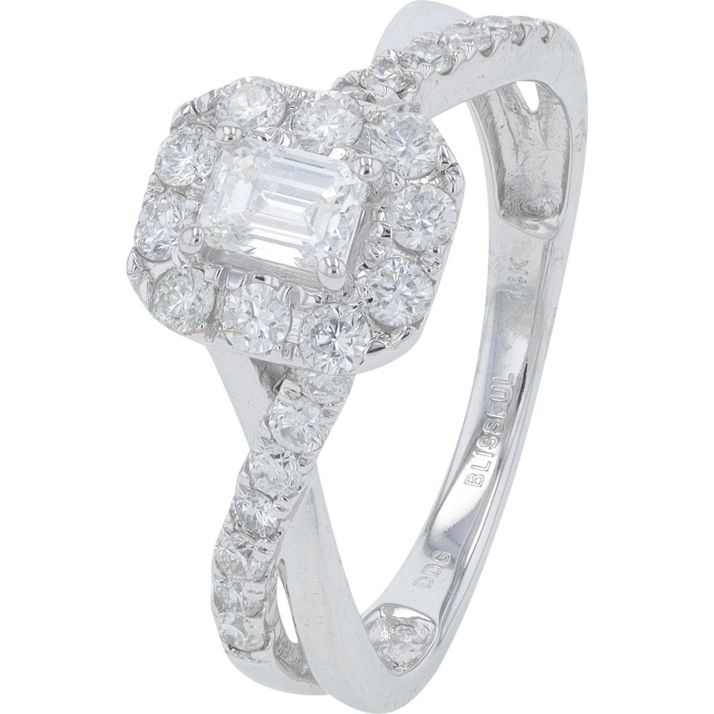 14K White Gold 1.00 Carats Diamond Emerald Cut Halo Bridal Set with Round Diamond Accents