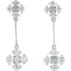 14K White Gold 1.00 Carats Total Diamond Dangle Earrings with Floral Motif Clusters