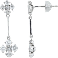 14K White Gold 1.00 Carats Total Diamond Dangle Earrings with Floral Motif Clusters