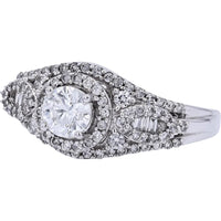 14K White Gold 1.00 Carats Total Diamond Engagement Ring with Halo Setting and Milgrain Detail