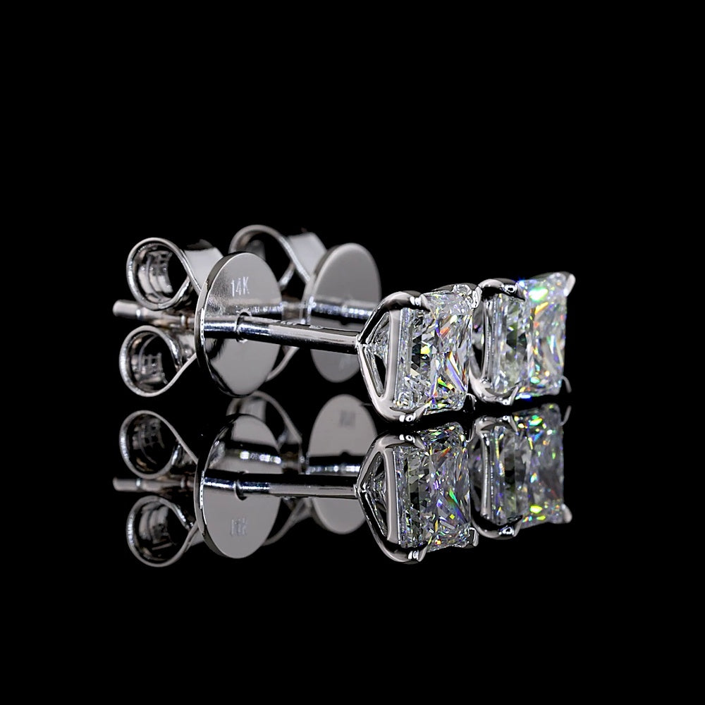 14K White Gold 1.02 Carat Total Weight Princess Cut Lab Diamond Stud Earrings with Push Backs - E-F Color VS Clarity - Covaloro Fine Jewelry