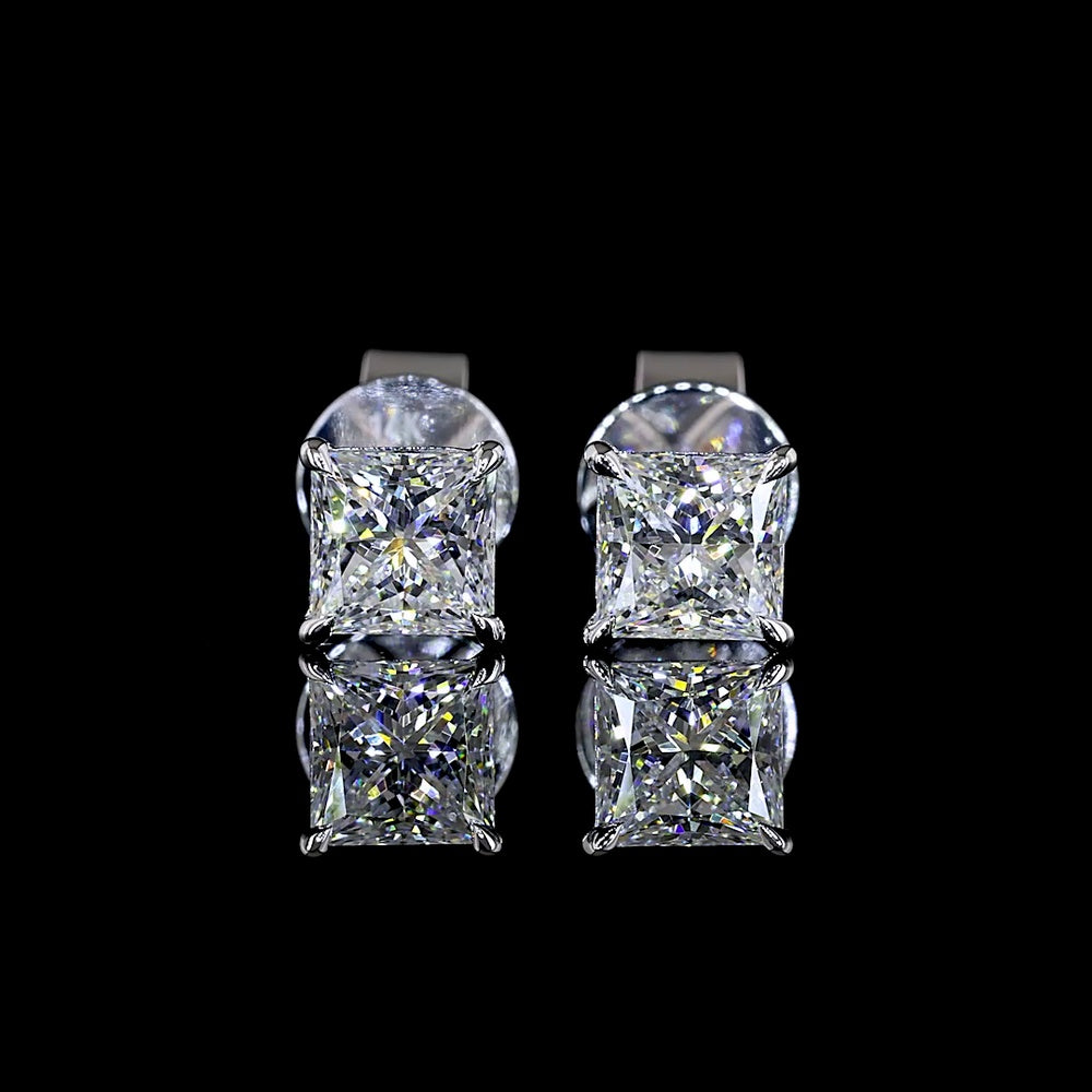 14K White Gold 1.02 Carat Total Weight Princess Cut Lab Diamond Stud Earrings with Push Backs - E-F Color VS Clarity - Covaloro Fine Jewelry