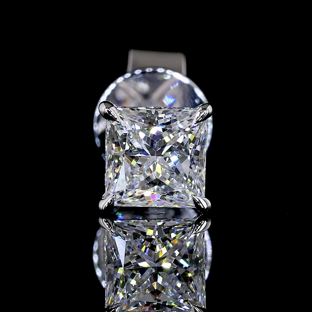14K White Gold 1.02 Carat Total Weight Princess Cut Lab Diamond Stud Earrings with Push Backs - E-F Color VS Clarity - Covaloro Fine Jewelry
