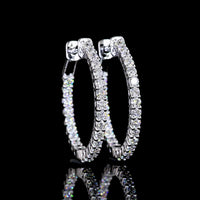 14K White Gold 1.03 Carat Medium Hoop Earrings with Prong-Set Round Brilliant Lab Diamonds - E-F VS2 Quality - Covaloro Fine Jewelry